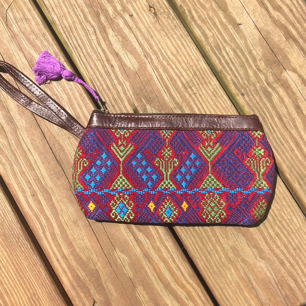 Leather and woven clutch, from Guatemala